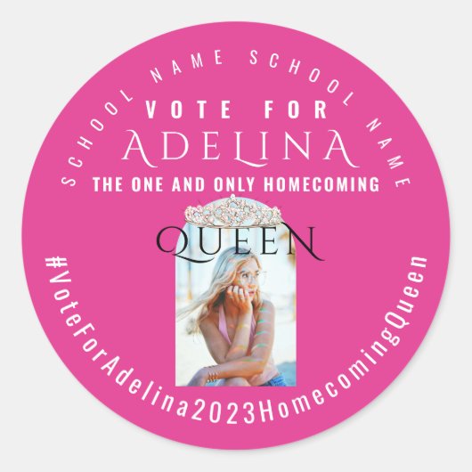 Pink Vote Homecomoming Queen Pink HOCO Foto Runder Aufkleber (Vorderseite)