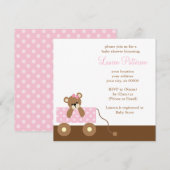 Pink Wagon Bear Babydusche Einladung (Vorne/Hinten)