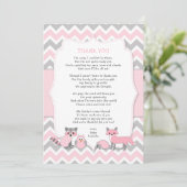 Pink-Waldtierdusche danke Einladung (Stehend Vorderseite)