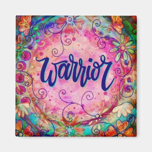 Pink Warrior floral whimsical Inspirational Magnet (Vorne)