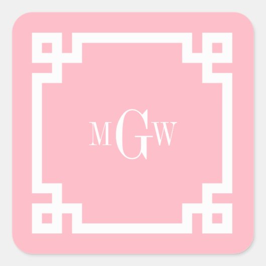 Pink, was griechischer Schlüssel 2 Gerahmt 3 Init  Quadratischer Aufkleber (Vorderseite)