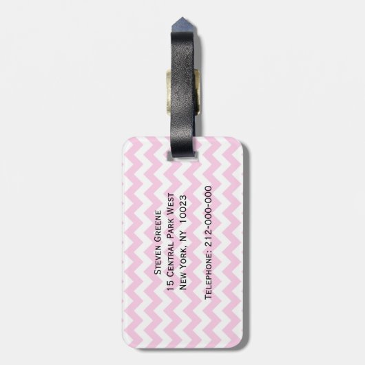 Pink, was Zickzack Zigzag Lilac Quatrefolienmonogr Gepäckanhänger (Rückseite vertikal)