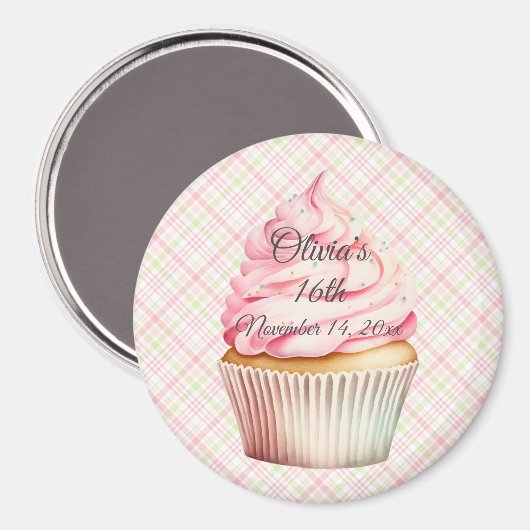 Pink Wasserfarbe Cupcake Speichern Sie das Datumsm Magnet (Vorderseite/Rückseite)
