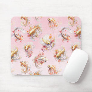 Pink Wasserfarbe Gold Koi Fisch Floral Mousepad