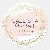 Pink Wasserfarbe Pinselstrich Glitzer Confetti Sal Runder Aufkleber (Vorderseite)