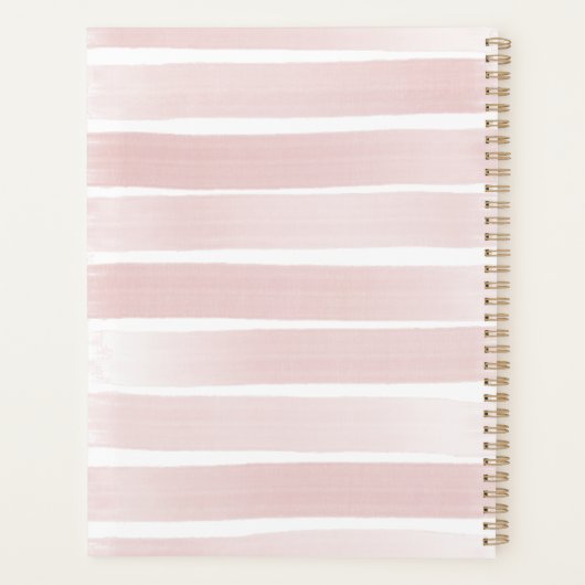 Pink Wasserfarbe Streifen Koralle Personalisiert Planer (Rückseite)