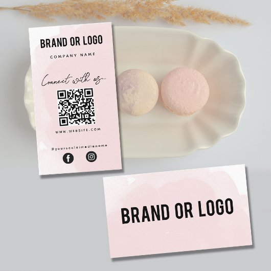 Pink Wasserfarbe Verbindung mit QR-Code Visitenkarte