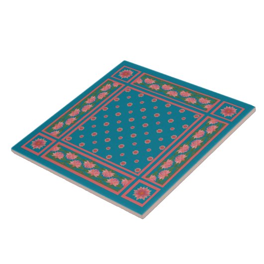 Pink Water Lilie auf Deep Blue Keramik Tile Fliese (Seite)