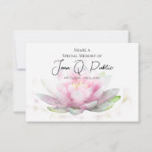 Pink Water Lily Flower Share a Memory Funeral  Mitteilungskarte (Vorderseite)