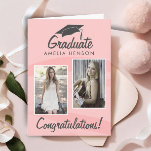 Pink Watercolor-Abschluss-Gratulation 2 Foto Karte