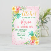 Pink Watercolor Aloha Luau Birthday Einladung (Stehend Vorderseite)
