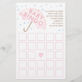 Pink Watercolor Baby Bingo Game Card