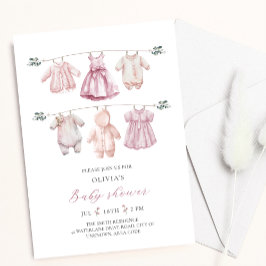 Pink Watercolor Baby Clothes Girl Babydusche Einladung