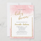 Pink Watercolor Baby Dusche Gold Glitzer Script Einladung (Vorderseite)