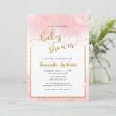 Pink Watercolor Baby Dusche Gold Glitzer Script Einladung (Stehend Vorderseite)