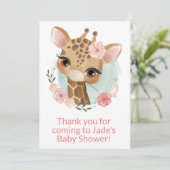 Pink Watercolor Baby Giraffe Danke Karte (Stehend Vorderseite)