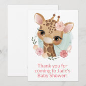 Pink Watercolor Baby Giraffe Danke Karte (Vorne/Hinten)