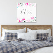 Pink Watercolor Baby Girl Name Blumenmauer Kunst Leinwanddruck (Insitu (Schlafzimmer))
