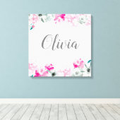 Pink Watercolor Baby Girl Name Blumenmauer Kunst Leinwanddruck (Insitu (Holzboden))