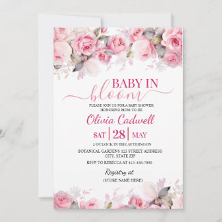 Pink Watercolor Baby In Bloom Baby Shower  Invitat Einladung