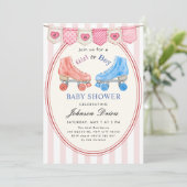 Pink Watercolor Baby Shower | Roller Skate Einladung (Stehend Vorderseite)