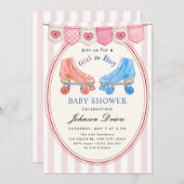Pink Watercolor Baby Shower | Roller Skate Einladung (Vorne/Hinten)