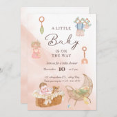 Pink Watercolor Babydusche Einladung (Vorne/Hinten)