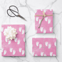 Pink Watercolor Babydusche Muster Geschenkpapier Set