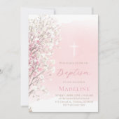 pink watercolor baby's breath | Baptism baby girl Einladung (Vorderseite)