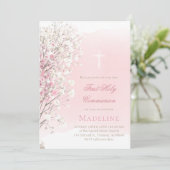pink watercolor baby's breath | First Communion Einladung (Stehend Vorderseite)