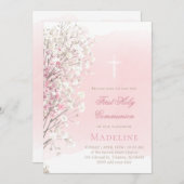 pink watercolor baby's breath | First Communion Einladung (Vorne/Hinten)