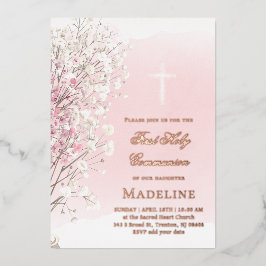 pink watercolor baby's breath |  First Communion Folieneinladung