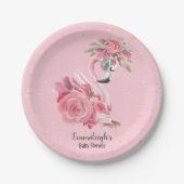 Pink Watercolor Ballerina Flamingo Kinderdusche Pappteller (Vorderseite)