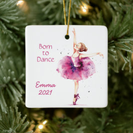 Pink Watercolor Ballerina Keramikornament