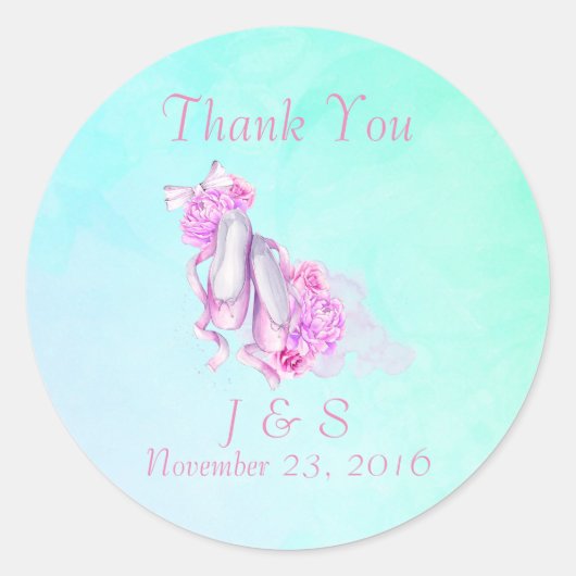 Pink Watercolor Ballet Shoes Hochzeit Danke Runder Aufkleber (Vorderseite)