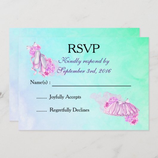 Pink Watercolor Ballettschuhe und Tutu UAWG Einladung (Vorne/Hinten)