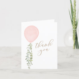 Pink Watercolor Ballon Eucalyptus Baby Dusche Dankeskarte