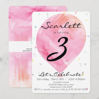 Pink Watercolor Ballon Kleine Girl Geburtstag Einladung