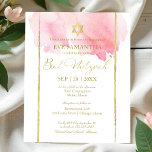 Pink Watercolor Bat Mitzvah Haushaltseinladung<br><div class="desc">Pink Watercolor Bat Mitzvah Haushaltseinladung</div>