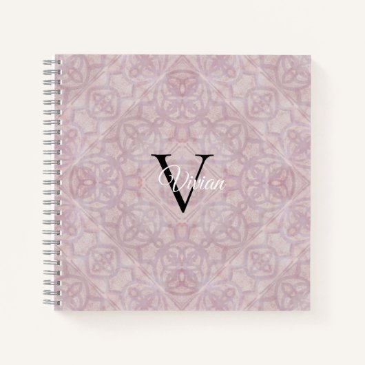 Pink Watercolor Batik Monogram Name Notebook Notizblock (Vorderseite)