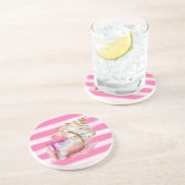 Pink Watercolor Beach Streifen Gold Muschel Getränkeuntersetzer (Seite)