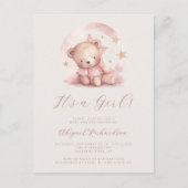 Pink Watercolor Bear Girl Babydusche Postkarte (Vorderseite)