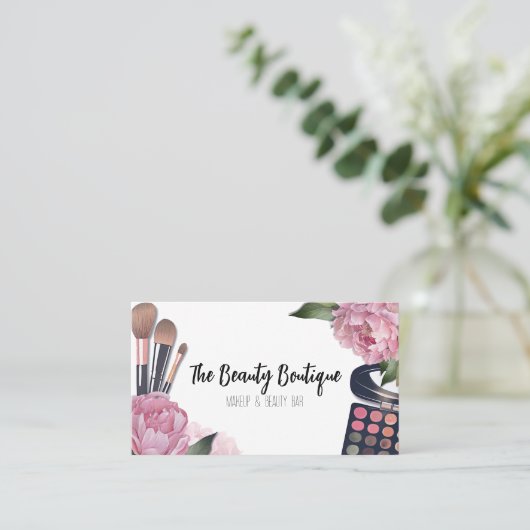 Pink Watercolor Beauty Makeup Artist Visitenkarte (Stehend Vorderseite)