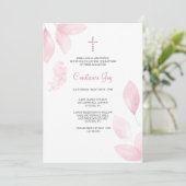 Pink Watercolor Blätter Religiös Einladung (Stehend Vorderseite)
