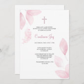 Pink Watercolor Blätter Religiös Einladung (Vorne/Hinten)