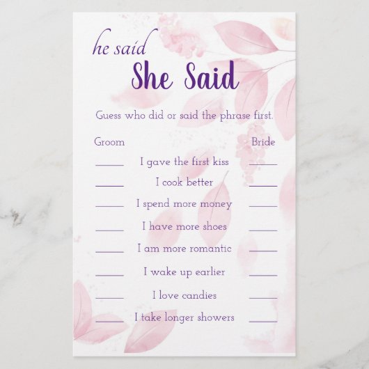 Pink Watercolor Blätter sagte er sagte, sie sagte Flyer (Vorne)