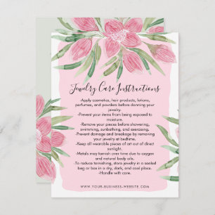 Pink Watercolor Blooming Floral Jewelry Care Card Mitteilungskarte