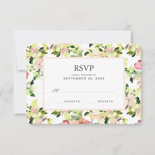 Pink Watercolor Blossom Muster - Hochzeitsszenario RSVP Karte (Vorderseite)
