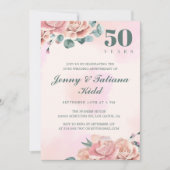 Pink Watercolor Blume 50 Jahre Hochzeit Einladung (Vorderseite)