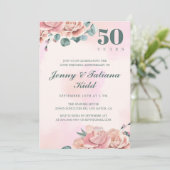Pink Watercolor Blume 50 Jahre Hochzeit Einladung (Stehend Vorderseite)